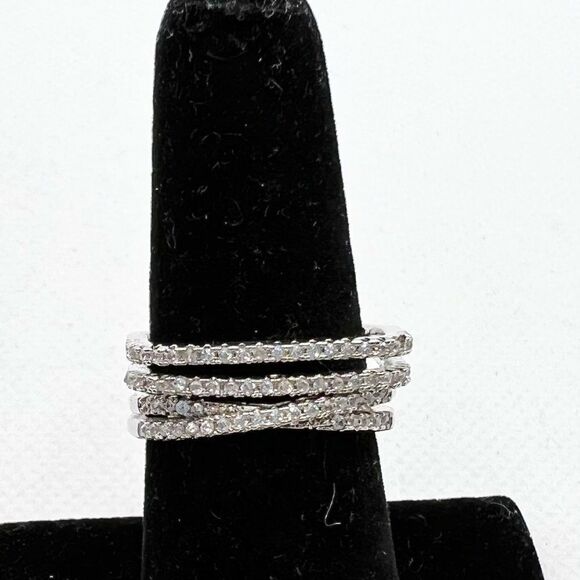 Rhinestone studded multi band ring - size 8 - Picture 1 of 6